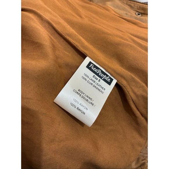 Free People Rugged Leather Jacket Camel Small 100% Lamb Leather - Picture 12 of 15